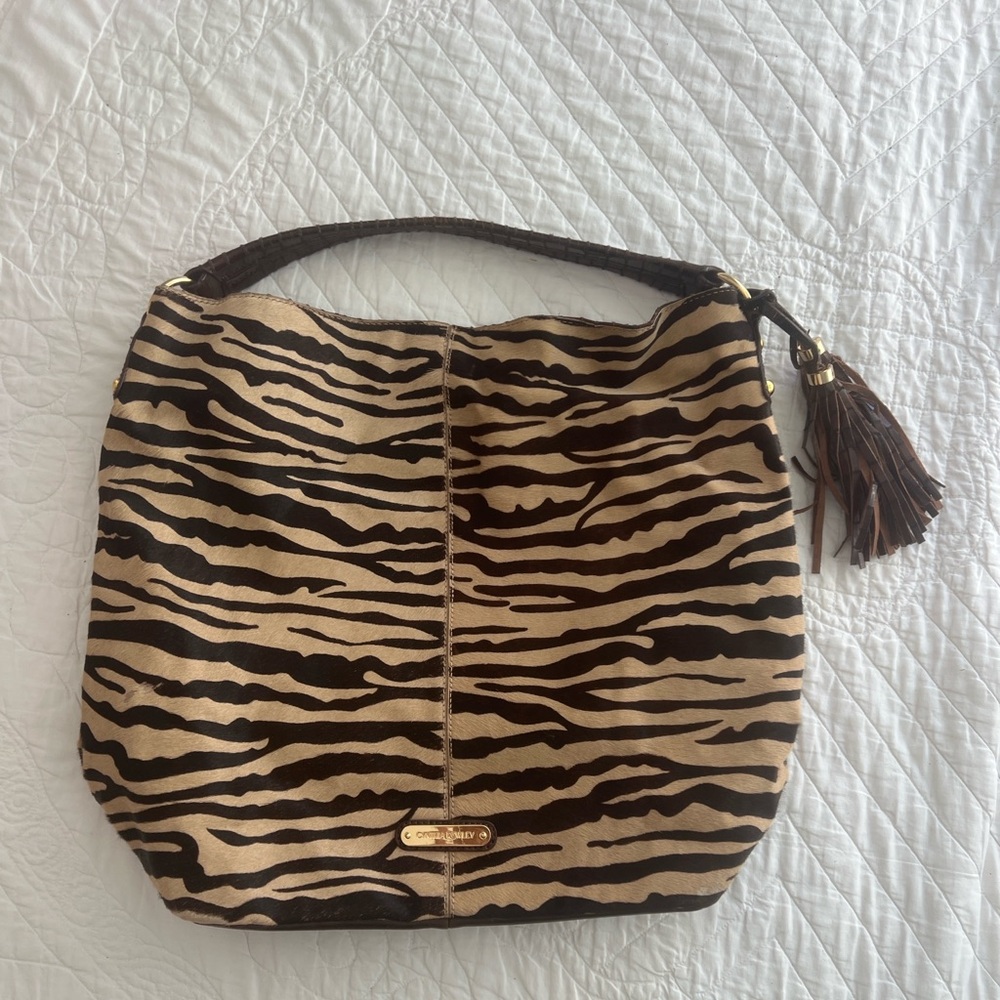 Cynthia Rowley Leather Zebra print on furry cowhide tote bag